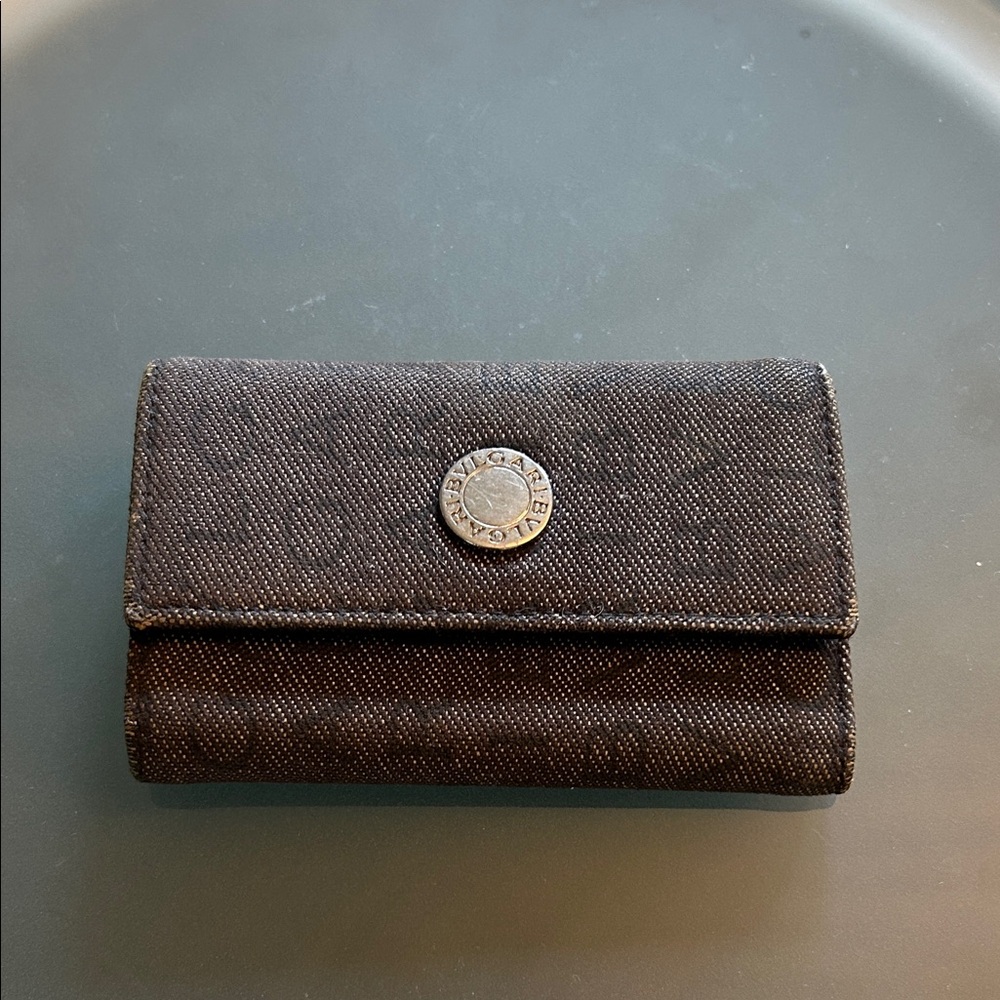 Bulgari Black Fabric Snap Wallet